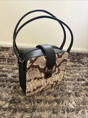 VITTORIA NAPOLI Italy Snakeskin Leather Box Bag Crossbody Top Handle Handbag